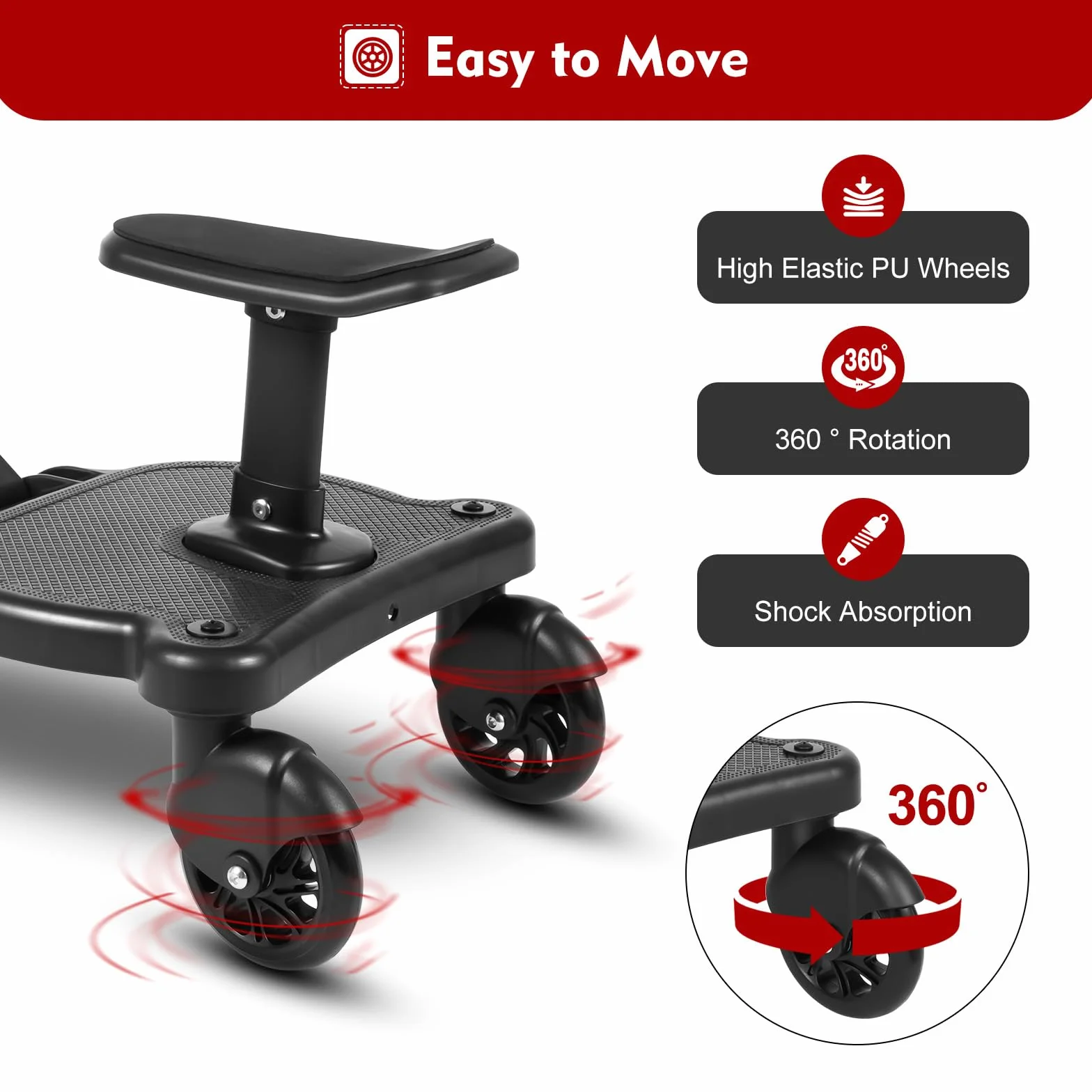 Plataforma con asiento para carro, tabla con asiento universal, con correa para colgar, tabla de pie, pedal auxiliar de polipropileno, accesorios de 25 kg, para cochecito de bebé, extraíble