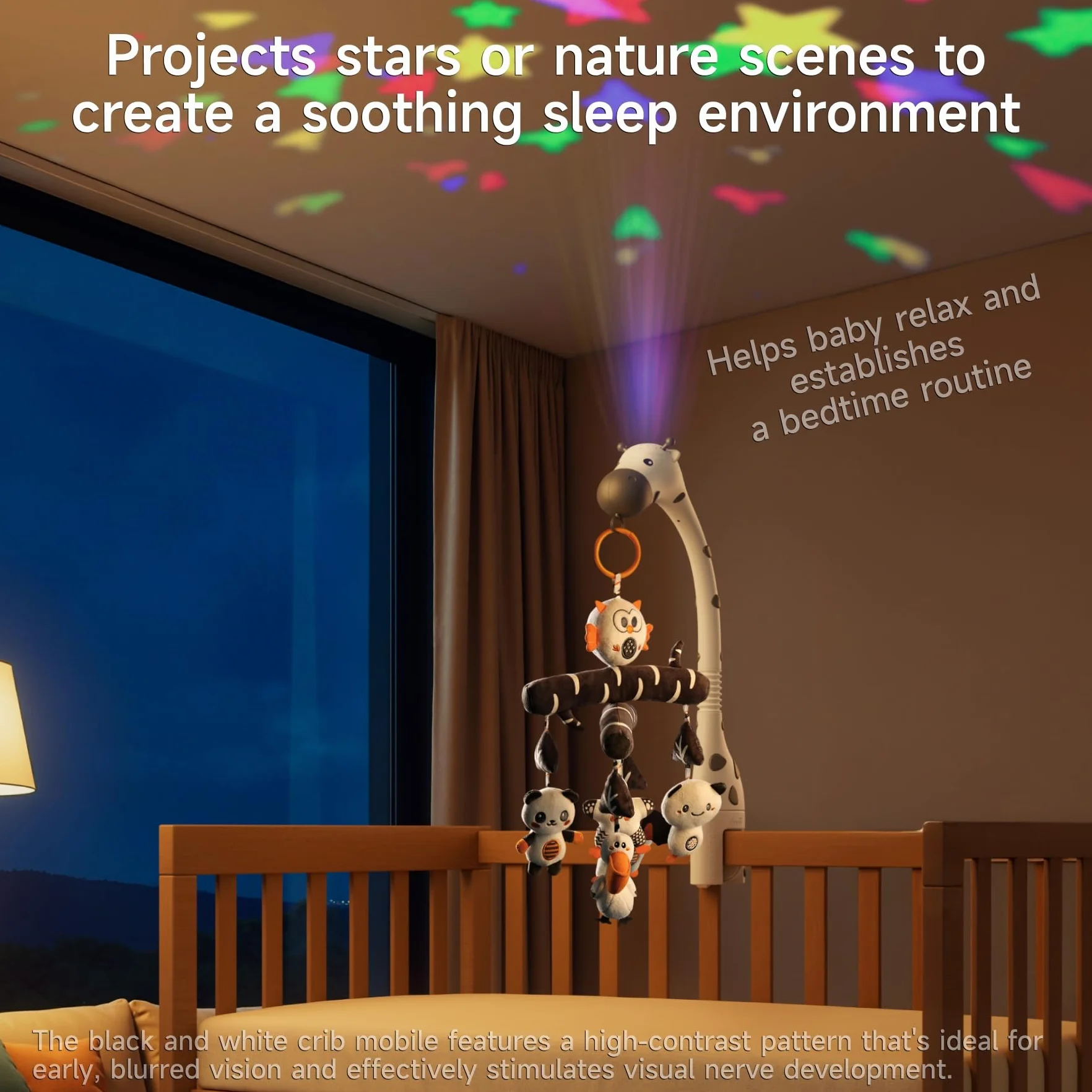 TUMAMA juguete móvil para cuna de bebé de alto contraste con luz nocturna proyector música ruido blanco