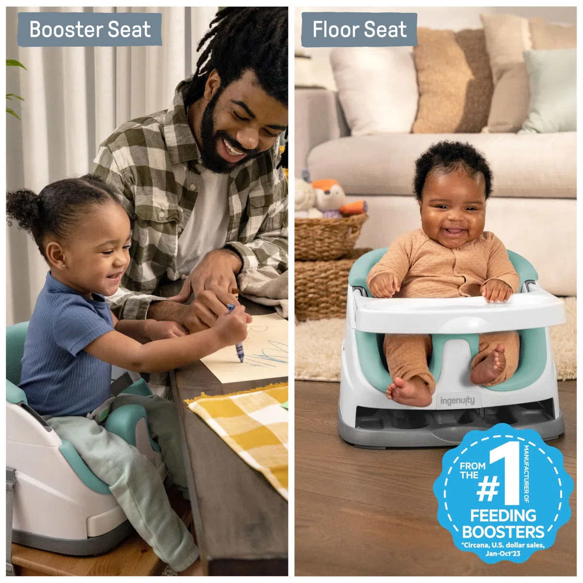 Ingenuity, Alzador de Asiento y Elevador de Viaje, Apta para Bebés y Niños para Comer, arnés de seguridad de 3 puntos, silla portátil, fácil de limpiar, a partir de 6 meses, Verde