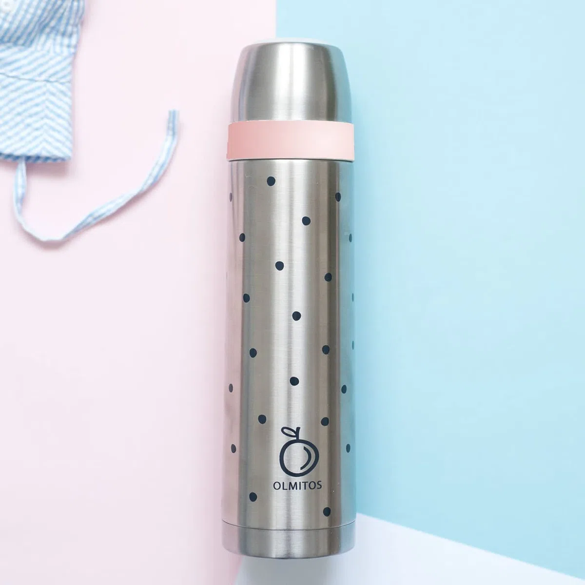 Olmitos Termo Para Liquidos Dots Rosa De Olmitos- Apto Para Bebidas Calientes Y Frías- Cierre Hermético- Sistema De Apertura Presionando Un Botón, color Rosa, 500 ml