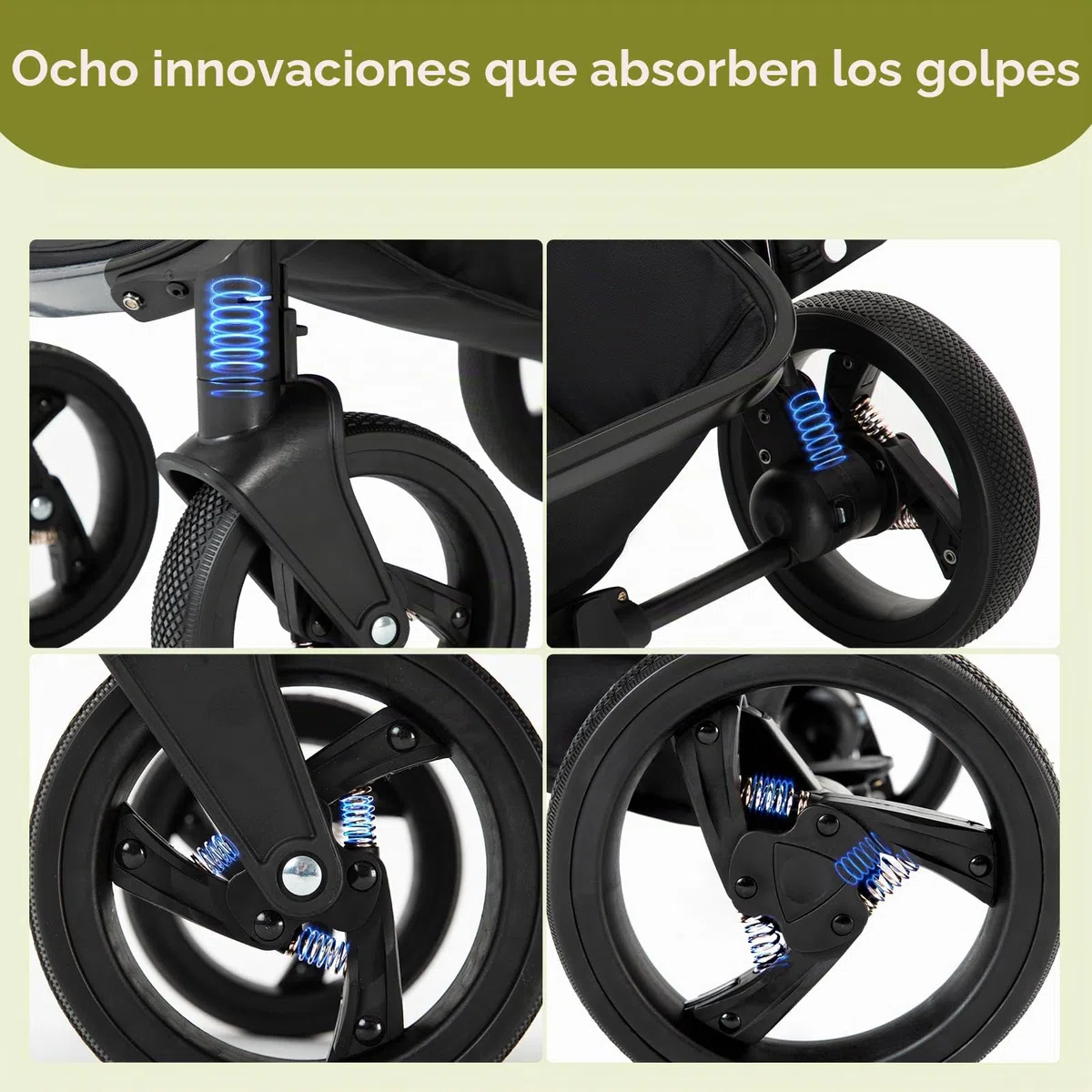 Gcarebb Cochecito de cuero 3 en 1, cochecitos de ciudad con asiento de coche, cochecito plegable portátil con un solo clic, marco de aluminio alto, cochecitos combinados para 0-4 años