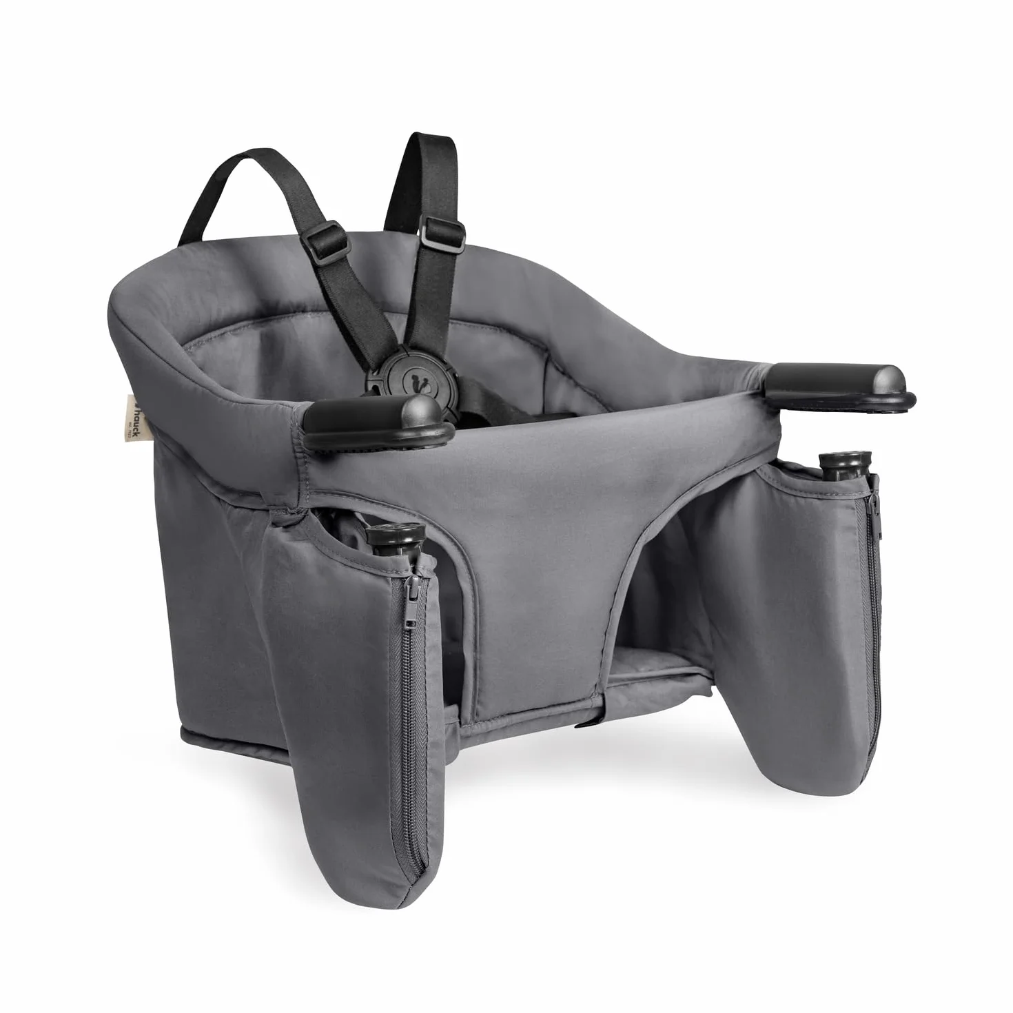 hauck Fix N Sit Silla de Mesa Bebé | Trona de Viaje Plegable con Arnés de 5 Puntos desde 6 Meses hasta 15 kg - Fijación Segura - Bolsa de Transporte - Ligera y Compacta - Ideal para Viajar - Gris