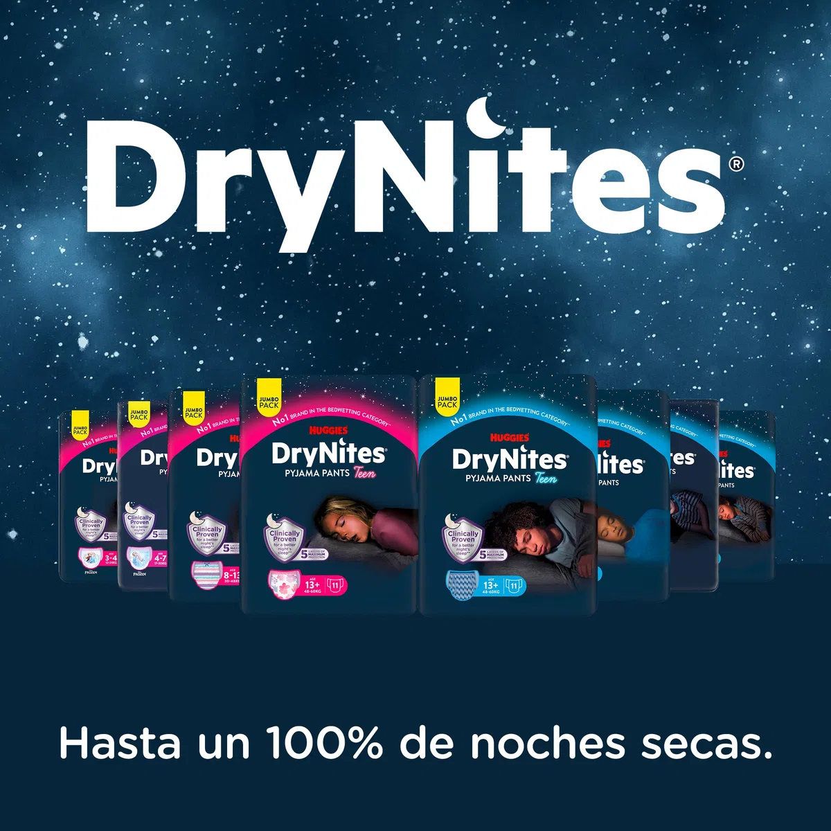Huggies DryNites Pañales de Noche para Niño 4-7 (17-30 kg), Clínicamente Probado con 5 Capas de Máxima Protección Nocturna, 3 Packs de 10, Total 30 Bragas Absorbentes
