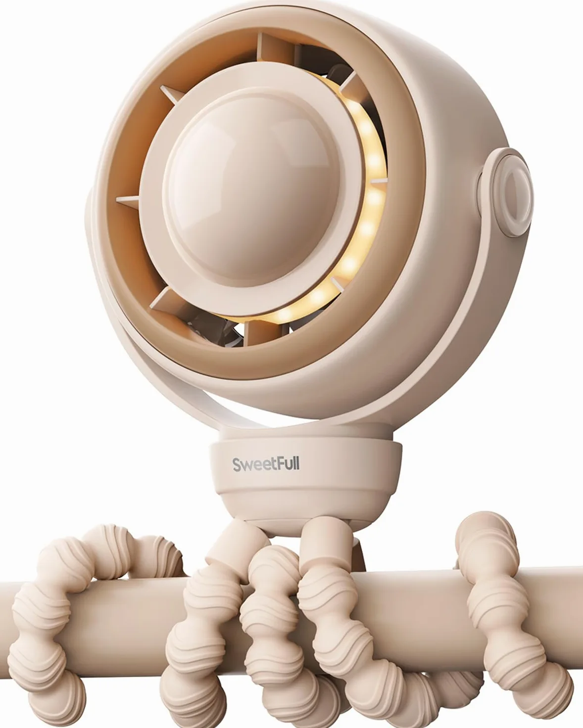 SWEETFULL - Ventilador silencioso para cochecito de bebé, 4000 mAh, recargable con clip, giratorio de 360 °, mini ventilador portátil con pantalla LED y luz nocturna para cochecito, asiento de coche y