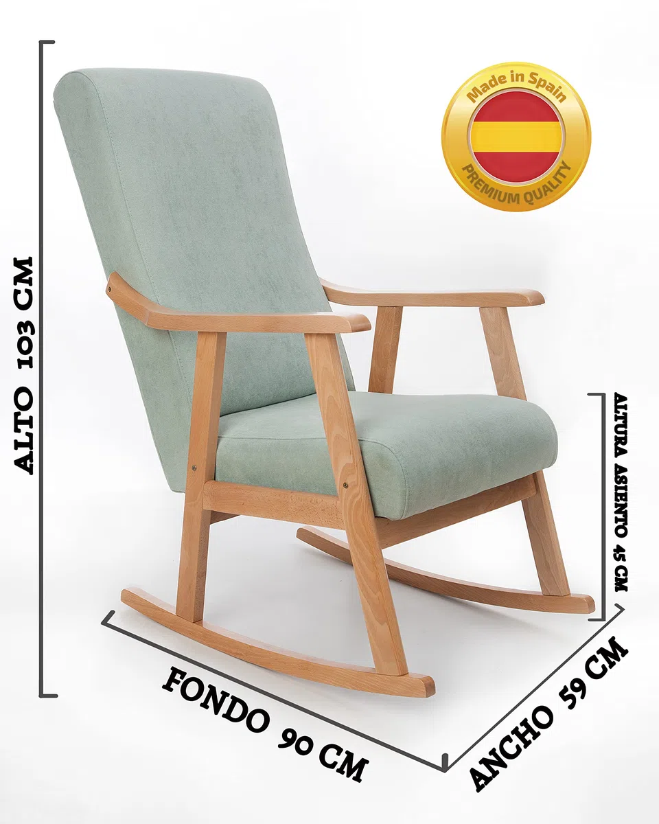 Mecedora Mod. Torino. Sillon, balancin, Mecedora Especial Lactancia, Antimanchas, Madera Haya Maciza. Fabricado en España. (Beige 2)