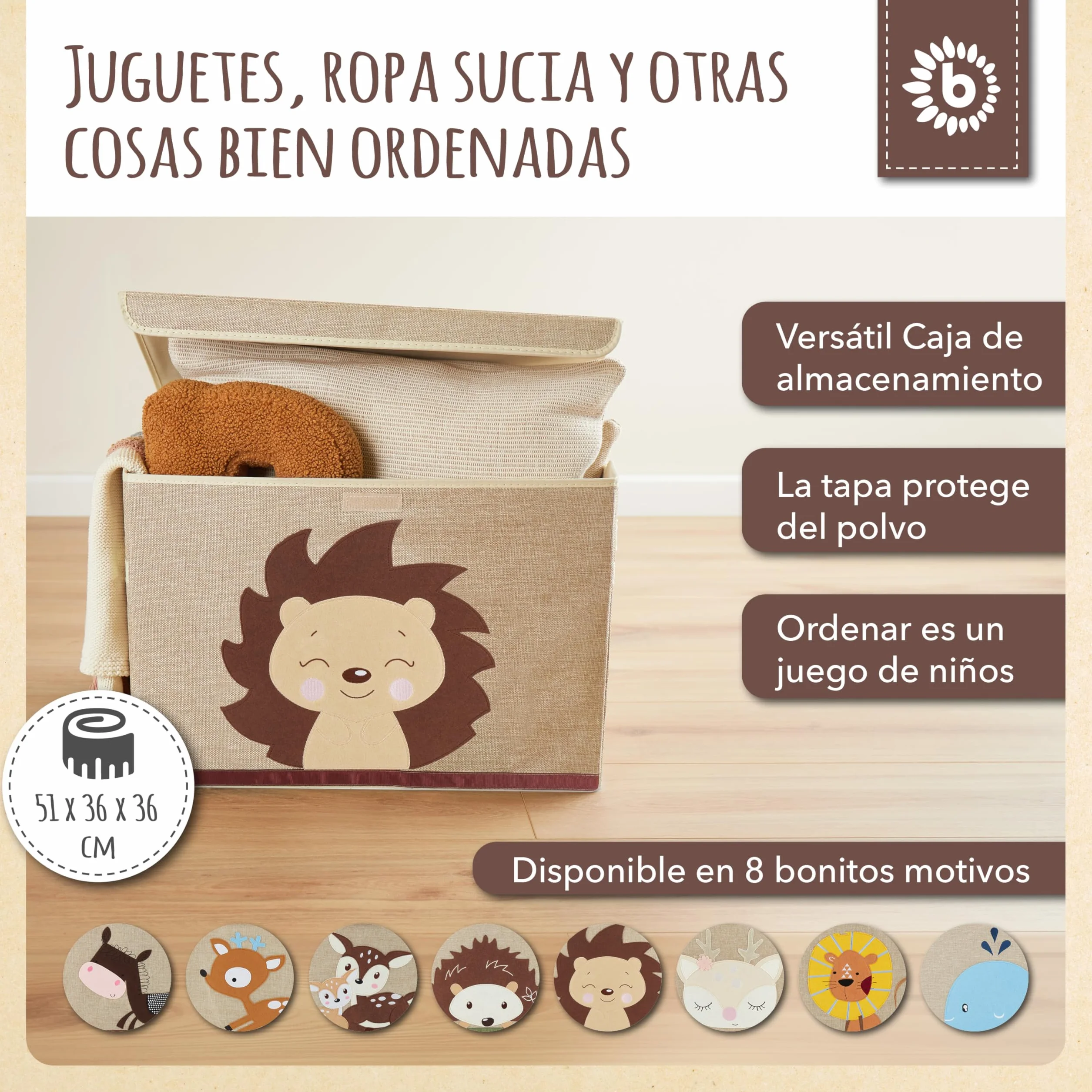 BIECO Caja de almacenamiento plegable 65 L 36x36x51 cm para niños