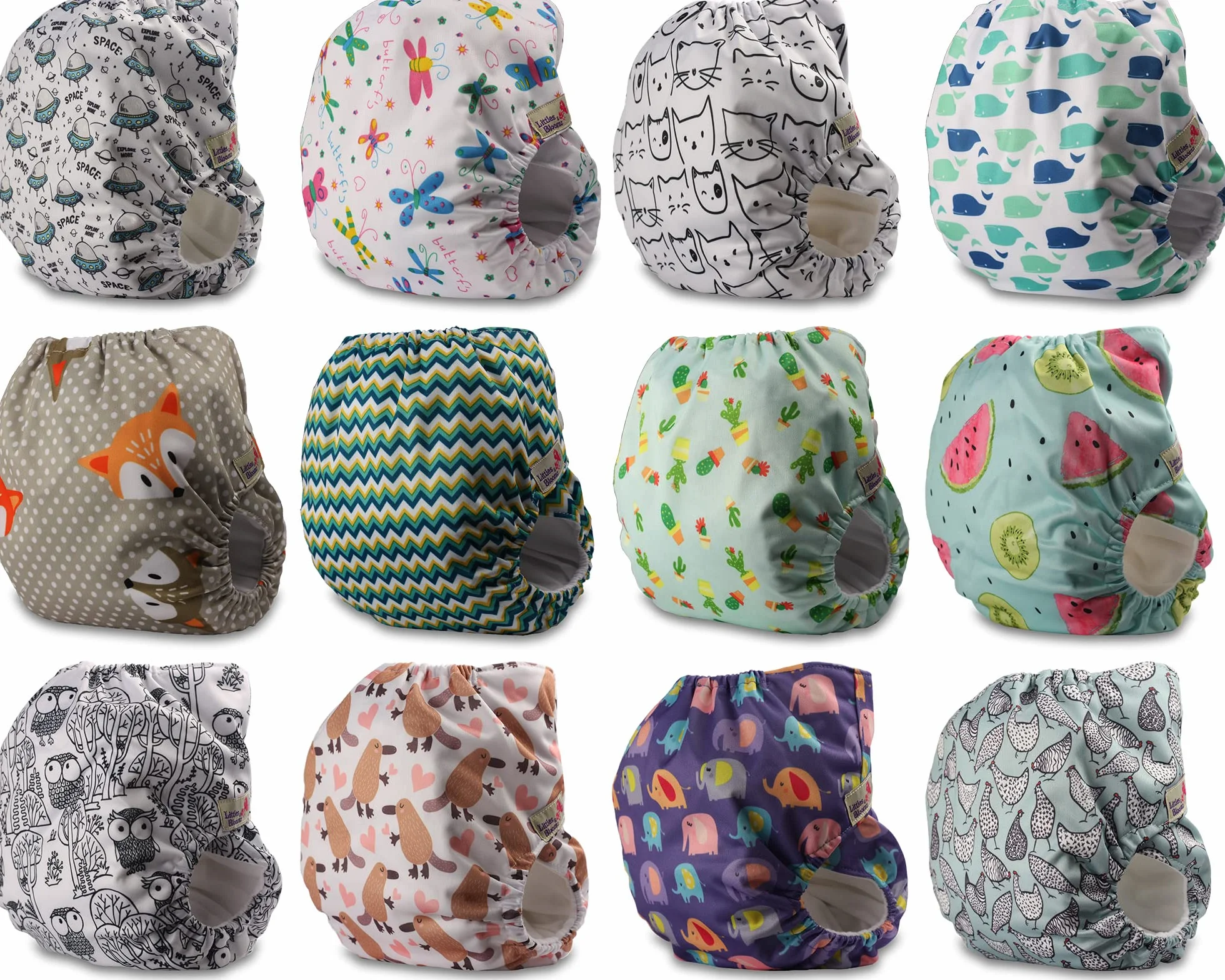 Littles and Bloomz - Pañal reutilizable con bolsillo para bebé, pañal de tela de tamaño estándar, 12 pañales, FLP2-1203