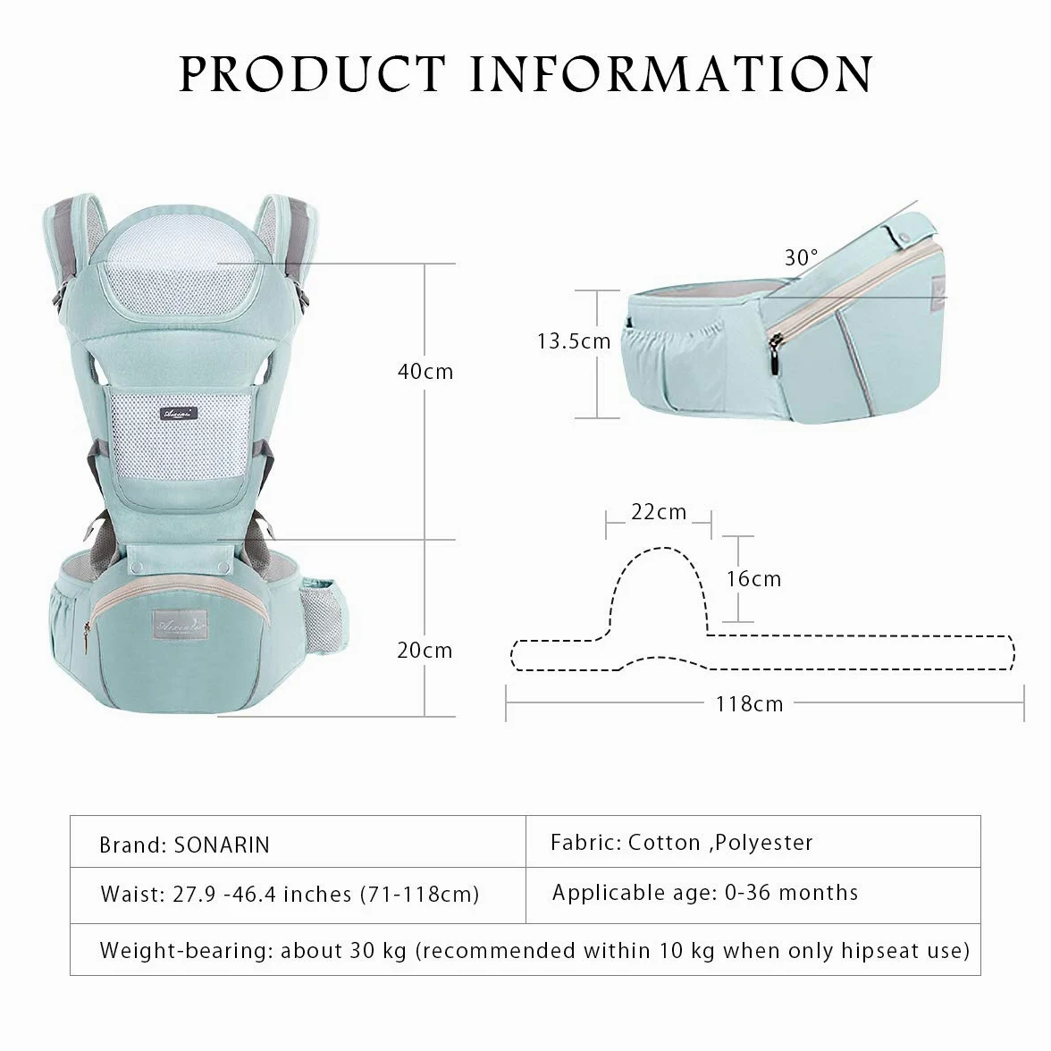 SONARIN Mochila Portabebés Ergonómico con Asiento de Cadera/Algodón Puro, Reposacabezas, Multiposición: Dorsal, Ventral, Ajustable para Recién Nacidos de 0 a 36 Meses (hasta 30 kg) Rosado