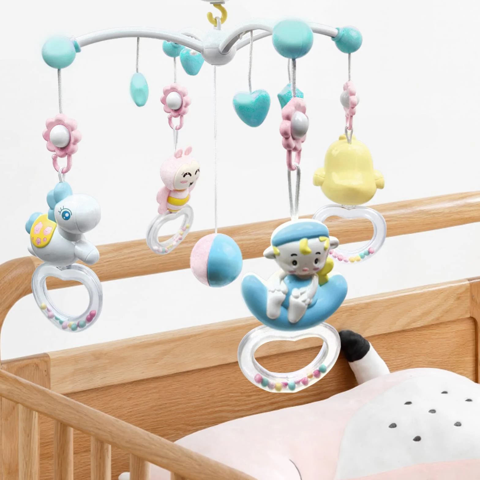 Móvil de Cuna Musical para Bebé, 360 ° Movil Cuna Bebe Carrusel com Cuna Luz y Musica con Control Remoto y Proyección, Movil Cuna para Bebé 0 a 24 meses
