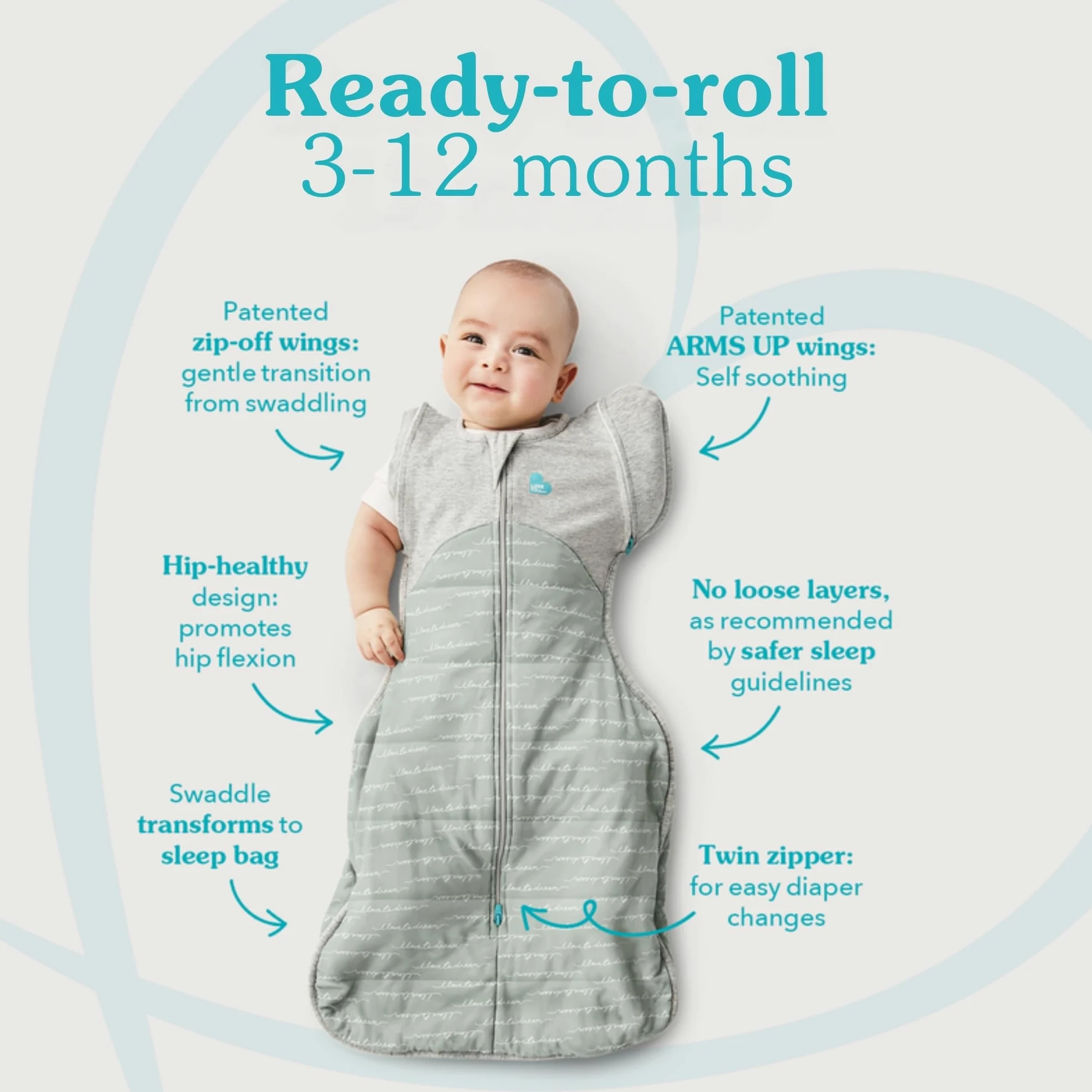 Love To Dream Swaddle UP- 50/50- Gray Stripe- Medium 13.2-18.7 lbs by Love to Dream