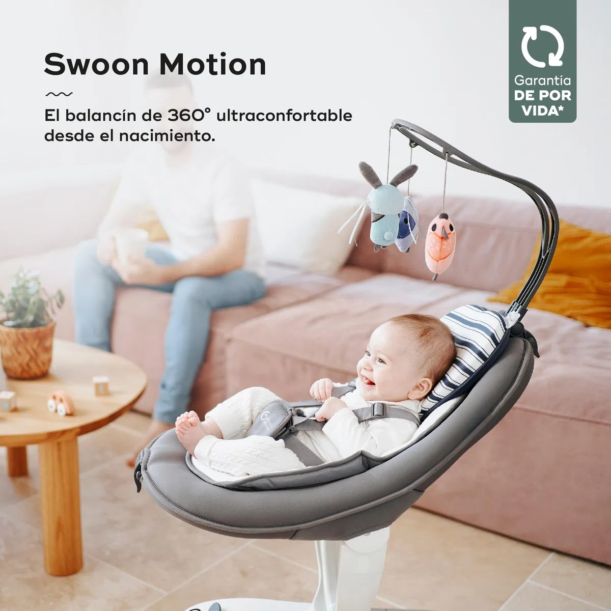 Babymoov Swoon Motion oscilación y cuna, con el asiento ergonómico cómodo y ajustable, 65 x 72 cm, Zinc