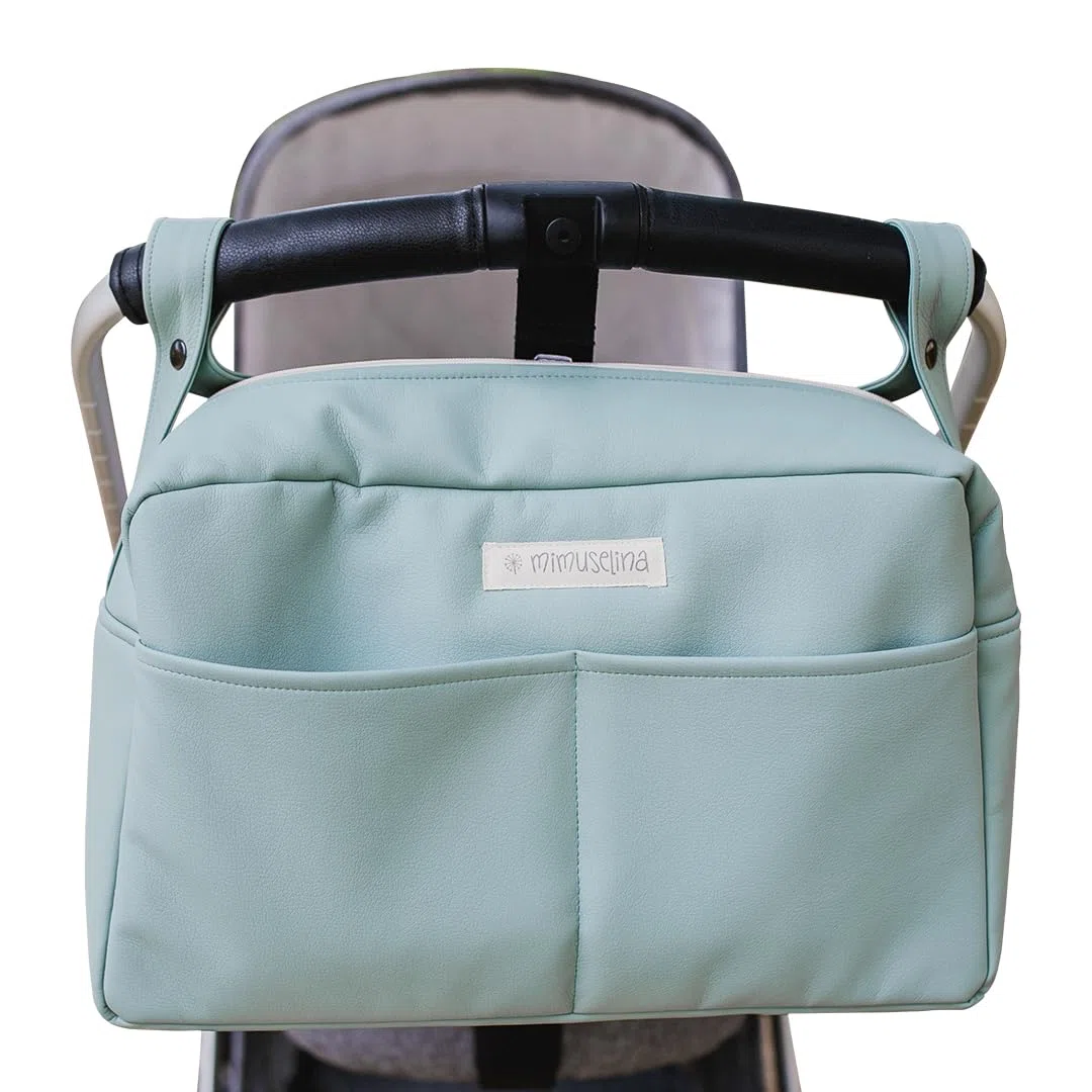 MIMUSELINA Bolso Carrito Polipiel | Bolso Carro Bebe Impermeable de Gran Capacidad | Organización total con 7 bolsillos | Uso en hombro o cochecito sin necesidad de ganchos | Hecho en España
