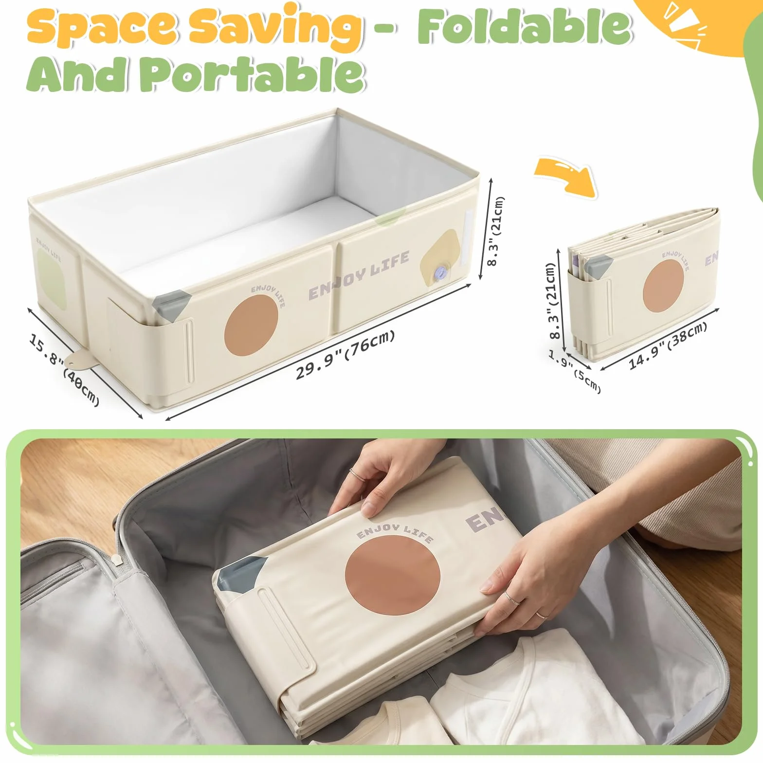 Orzbow Bañera Bebe Plegable, Portátil Bañera Bebe Plegable con Pegatina de Temperatura, Banheira Bebe de 6 Meses a 6 Años, Fácil de Limpiar, Estable y Duradera, Pliega Almacenar, Blanco