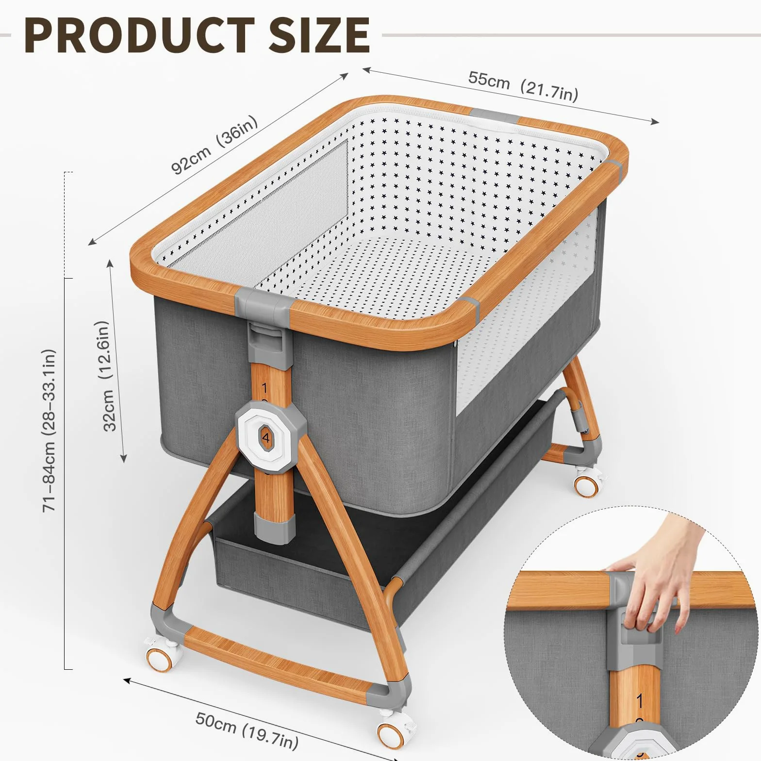NIKYJM Cuna Bebe,3 en 1 Cuna Colecho Moises para Bebe Portatile 6 Velocità Regolabile in Altezza e Inclinazione con 4 Freni Sulle Ruote
