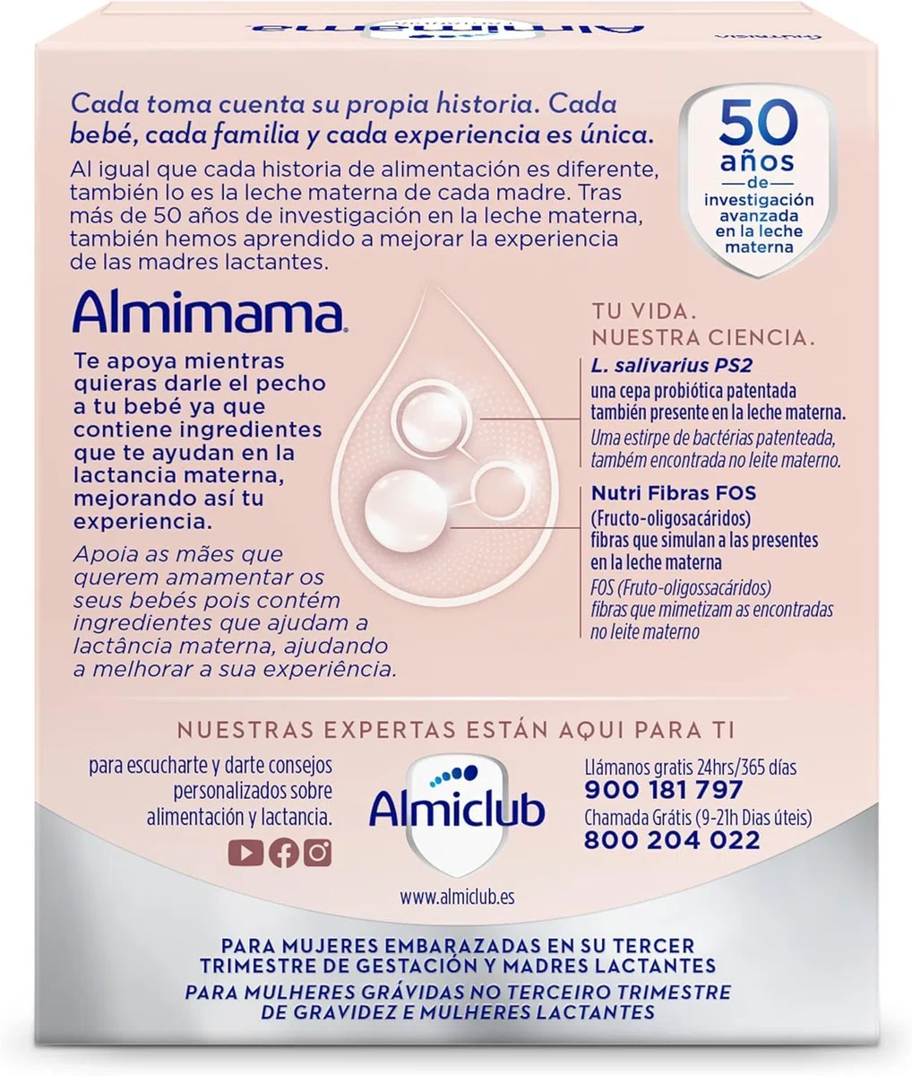 Almimama – complemento alimenticio que favorece la lactancia materna – probiótico para lactancia – 30 sobres x 2 g. Total 60 g