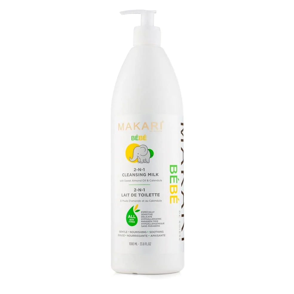 Makari Bebe (1000ml) Leche Limpiadora | Bebé Body Wash y Solución Suavizante Seca para la Piel | Suave en bebés de 3 meses en adelante | Recomendado para pieles delicadas y sensibles
