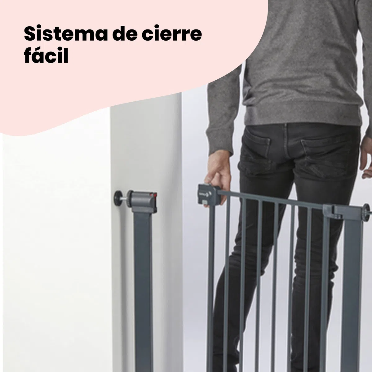 Safety 1st Easy Close Metal, Barrera Seguridad Niños Escalera Presión, 73–80cm (máx. 108cm), Valla Seguridad Infantil Fácil Cierre, Abre 1 Mano, Sin Tornillos (Sin Taladros), Doble Bloqueo, Negra