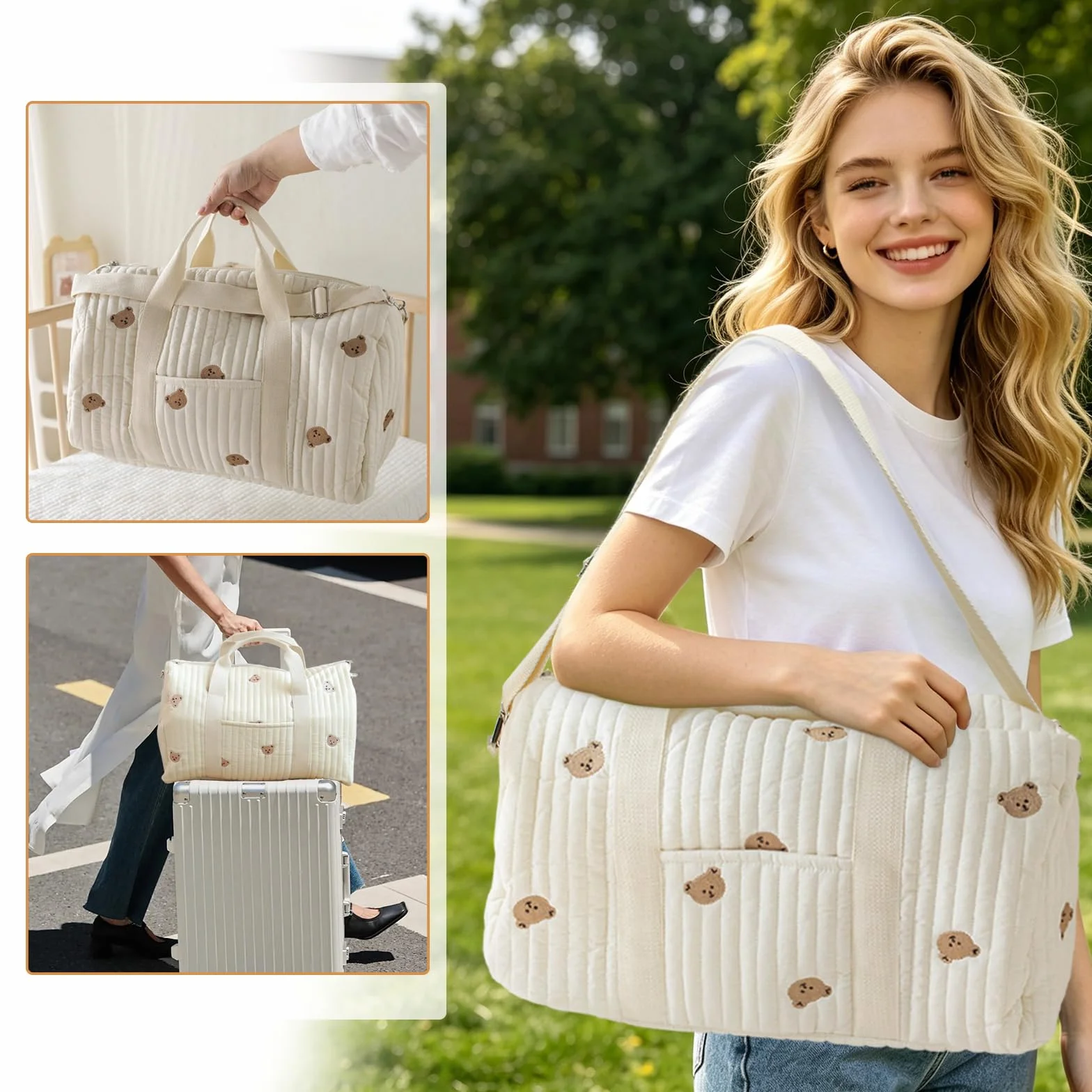 Bolso Cambiador Bolso para Clínica Bolso para el Nacimiento Grande, Bolso Cambiador para Cochecito para Mamá, Bolso para Hospital de Mamá de Algodón con Bordado, para el Nacimiento en el