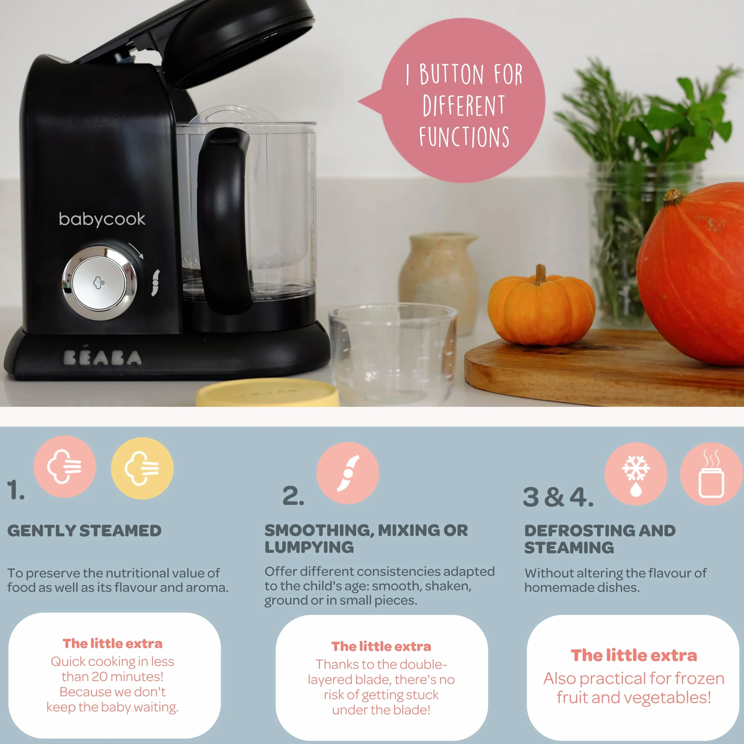 Beaba Babycook Solo Baby Food Maker 4 in 1: Baby Food Processor, Blender and Cooker - Soft Steamer Cooking - Quick - Food Diversification for your Baby - Made in France - Black