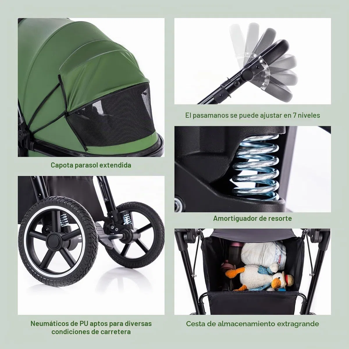Gcarebb Sistema de viaje 3 en 1, cochecito con mango de altura ajustable, cochecito de viaje con cubierta de lluvia, cochecito de bebé con marco de aluminio para recién nacido