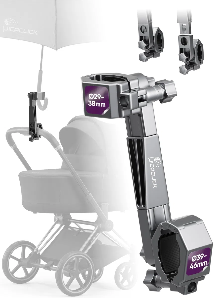 Soporte Paraguas Carro Bebe y Andador Universal Porta Paraguas Silla de Ruedas y Bicicleta Soporte para Carrito de Golf y Scooter 4 ruedas Ajustable y Facil de Instalar (XXL - Tubos de 39-46 mm)