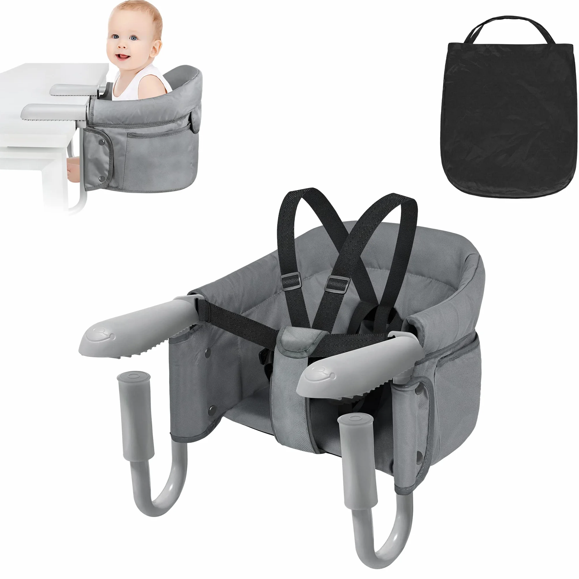 Silla Alta para Bebé, Bebe Asiento de Mesa Portátil con Bolsa de Transporte, Elevador de Silla para Mesa, Seguridad Silla Plegable, Ideal para Hogar y Viajar.
