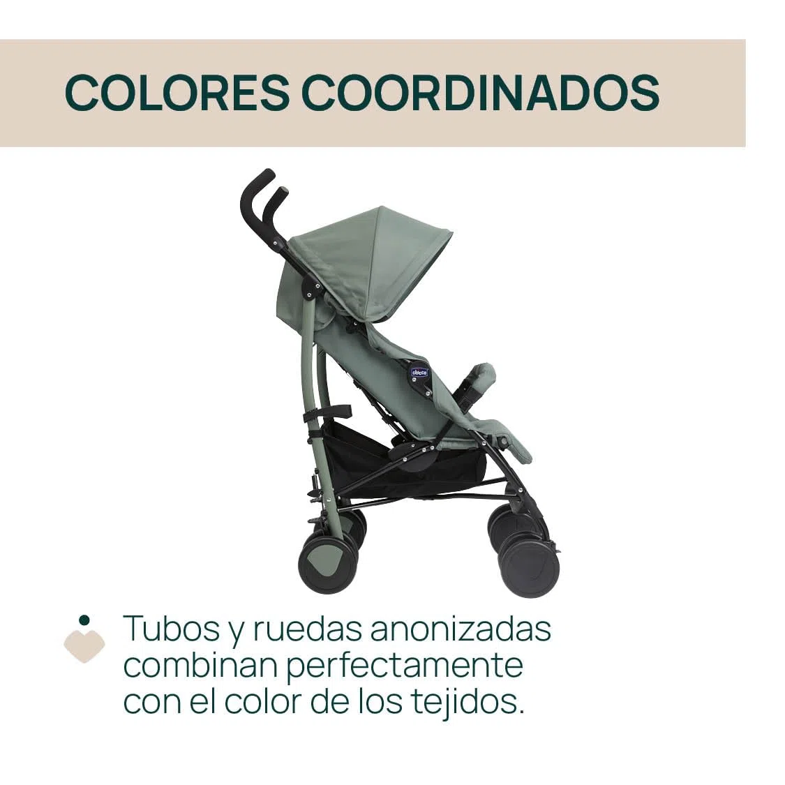 Chicco Echo Lite, Silla de Paseo Bebé Ligera, 0+ Meses-22 Kg, Respaldo Reclinable en 4 Posiciones, Asiento Espacioso, Paragolpes, Cierre Paraguas, Frenos Gemelos y Ruedas Delanteras Giratorias, Verde