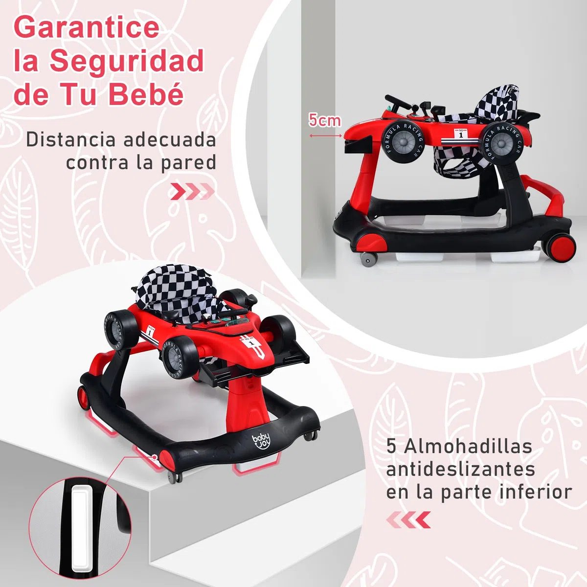 RELAX4LIFE 4 en 1 Andador para Bebés 6-18 Meses, Andador Plegable con Altura Regulable en 3 Niveles, Tacatá Bebés con Luces, Sonidos y Velocidad Controlable, 64 x 73 x 50,5-55,5 cm (Rojo)