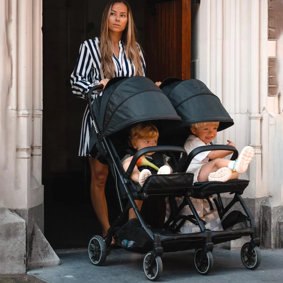Deryan Rolo X2 Cochecito de bebé - 2 en 1 - pequeño y plegable - desde el nacimiento hasta 4 años - Capacidad por asiento hasta 44 kg - Cochecito infantil plegable - compacto y plegable - Negro