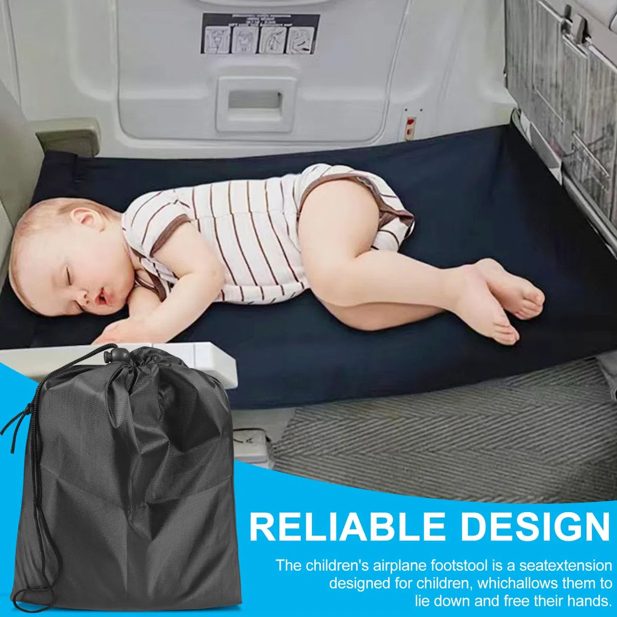 ReposapiéS Para NiñOs En AvióN,ReposapiéS Para NiñOs En AvióN,ExtensióN De Asiento Para NiñOs En AvióN,ReposapiéS PortáTil De Viaje Para AvióN,Negro79cmx44cm