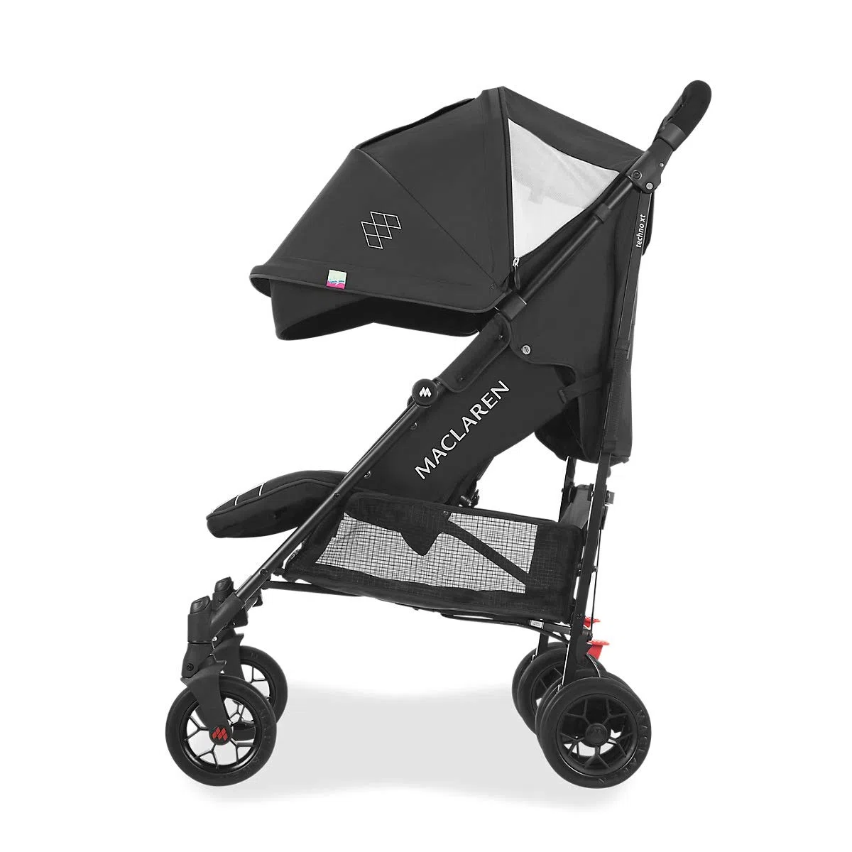 Maclaren Techno Arc silla de paseo tipo paraguas ligero, Para niños de recién nacidos hasta 25 kg, capota extensible con factor UPF 50+ y asiento reclinable, Accesorios incluidos, Negro