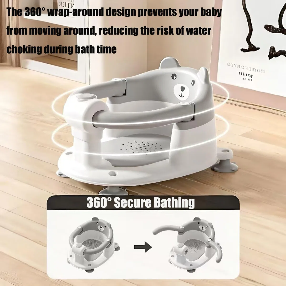 PandaEar Asiento de Baño para Bebé de 6 a 18 Meses | Silla de Baño Antideslizante para Bañera y Ducha | Silla de Bañera Plegable para Bebés