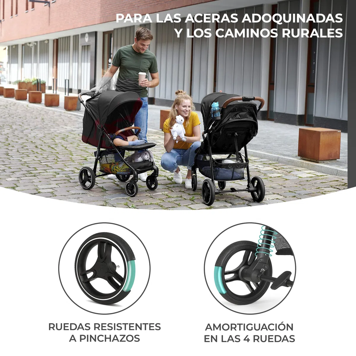 kk Kinderkraft GRANDE PLUS Silla de Paseo ligera desde Nacimiento hasta 22 kg, Plegado con una sola mano, Posición tumbada, Suspensión de todas ruedas, Capota grande XL, Negro