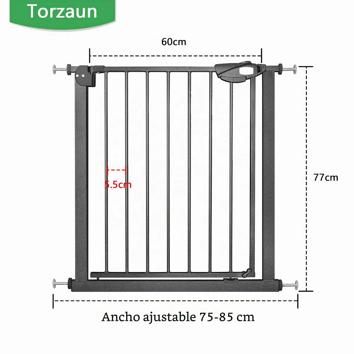 Barrera de seguridad para escaleras sin taladrar, 75-85 cm, para niños y mascotas, apertura con una sola mano, color negro