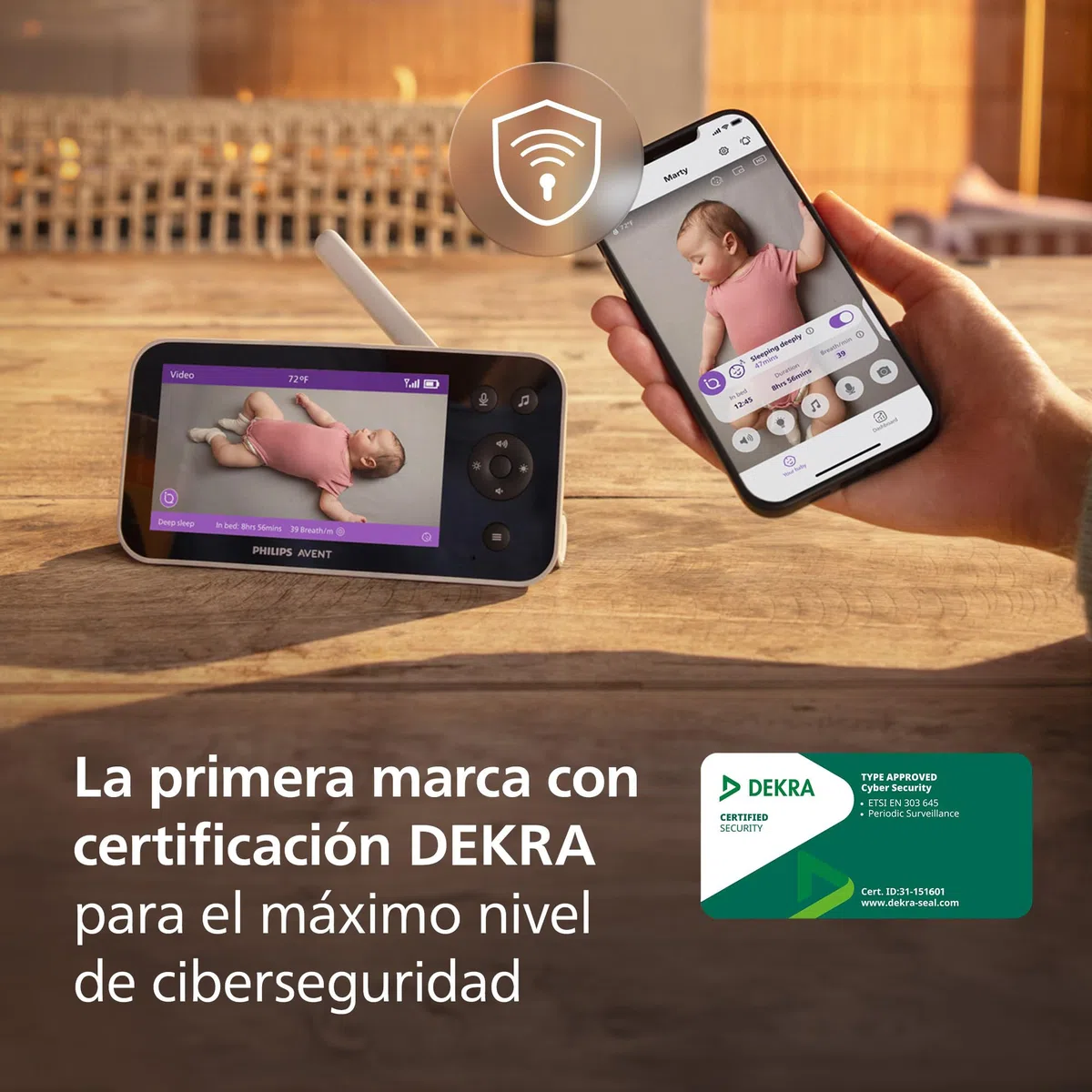 PHILIPS Avent Vigilabebés Premium con App - Cámara HD de 1080 píxeles, Seguimiento del sueño y la respiración con IA, traducción del llanto, Certificado DEKRA, Montaje en Pared, SCD974/26
