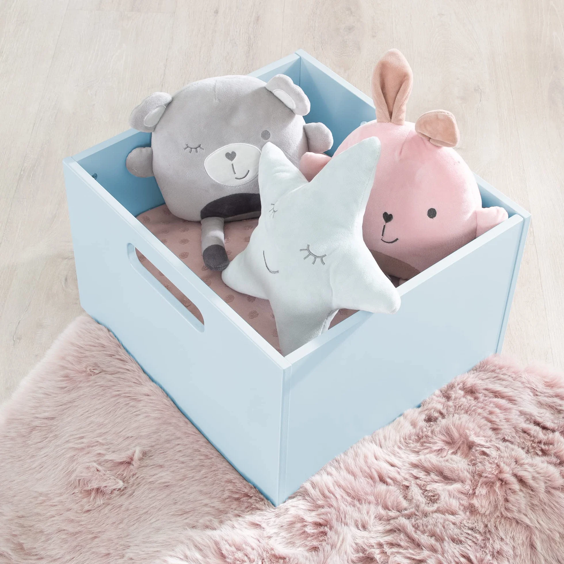 Caja de Almacenamiento de Madera para Habitación Infantil con Asas - Azul
