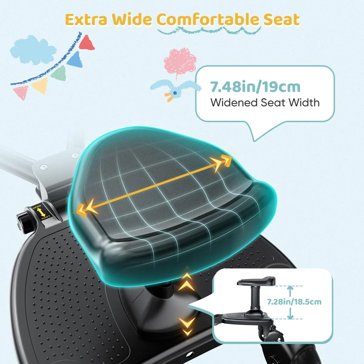 Monopatín universal con asiento grande, tablas con ruedas compatible con el 99% de cochecitos, monopatín universal, 2 en 1 caminata, cochecito para niños de 2 a 6 años (25 kg)