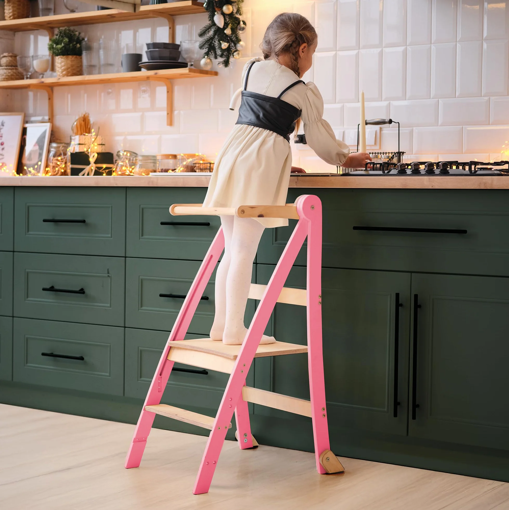 Montessori Escalera de madera plegable para niños con protección de inclinación