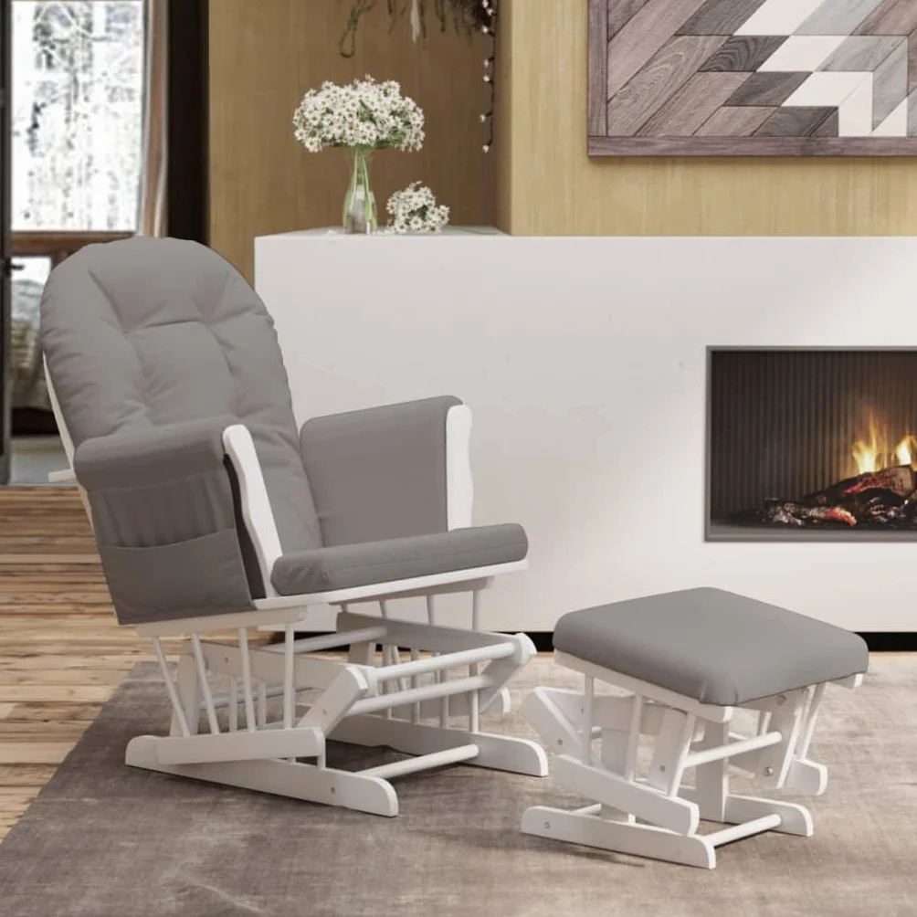 vidaXL Sillón de Lactancia con Taburete Tela Gris Claro