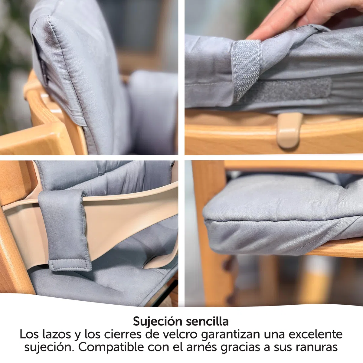 LaLolleera Cojín Trona Evolutiva de Madera para Stokke Tripp Trapp, Impermeable, Lavable OEKOTEX Standard 100 - Gris Revestido