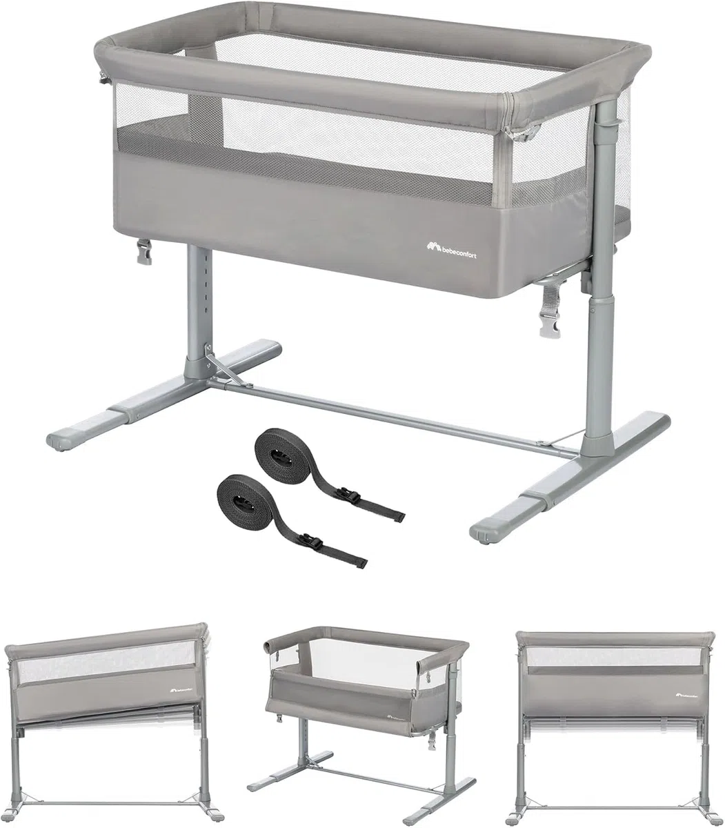 Bebeconfort Zina Colecho Bebé y Cuna Independiente Desde el Nacimiento hasta los 6 Meses (de 0 a 9 kg), Cuna Bebé Plegable, 5 Posiciones de Altura Ajustables, Colchón Reclinable, Mineral Grey
