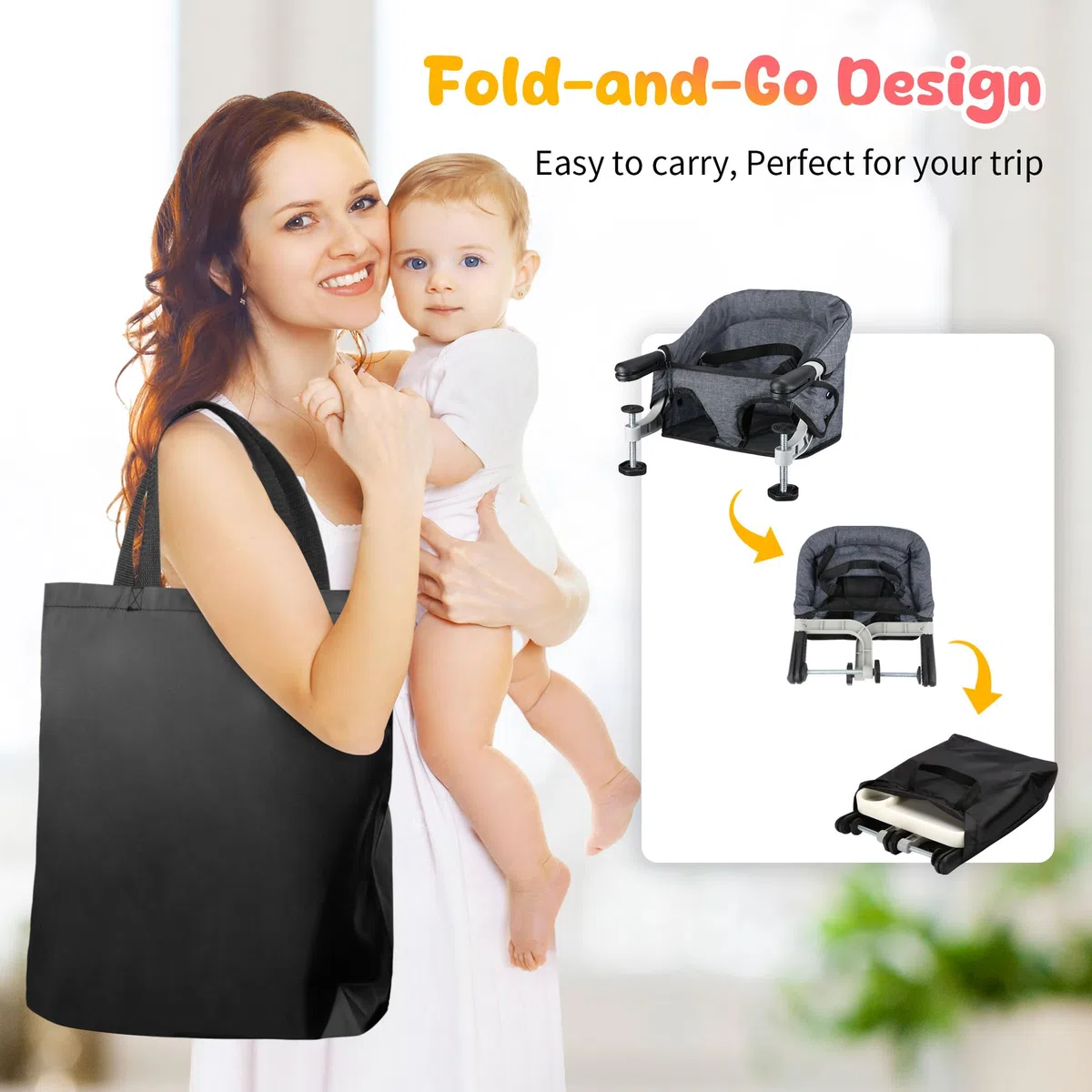 Toogel Silla de Mesa para Bebé con Bandeja Extraíble, Trona Portátil con Correas de Seguridad, Asiento de Mesa Infantil con Bolsa de Transporte para Casa y de Viaje (Gris)