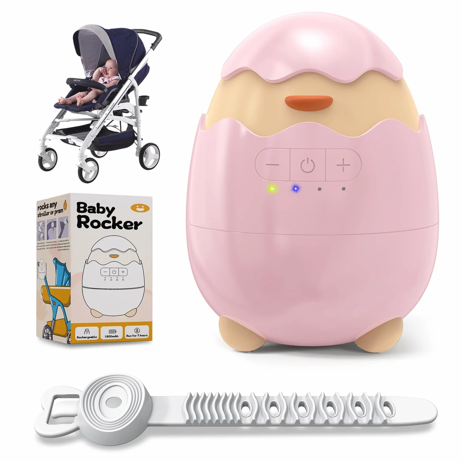 Robofun Baby Rocker-Diseño original-Columpio Para Cochecito De bebé, Ayuda Para Dormir Para Bebés, Temporizador De 30-60-90 Minutos, 5 Niveles De Intensidad – para cochecitos - Rosa