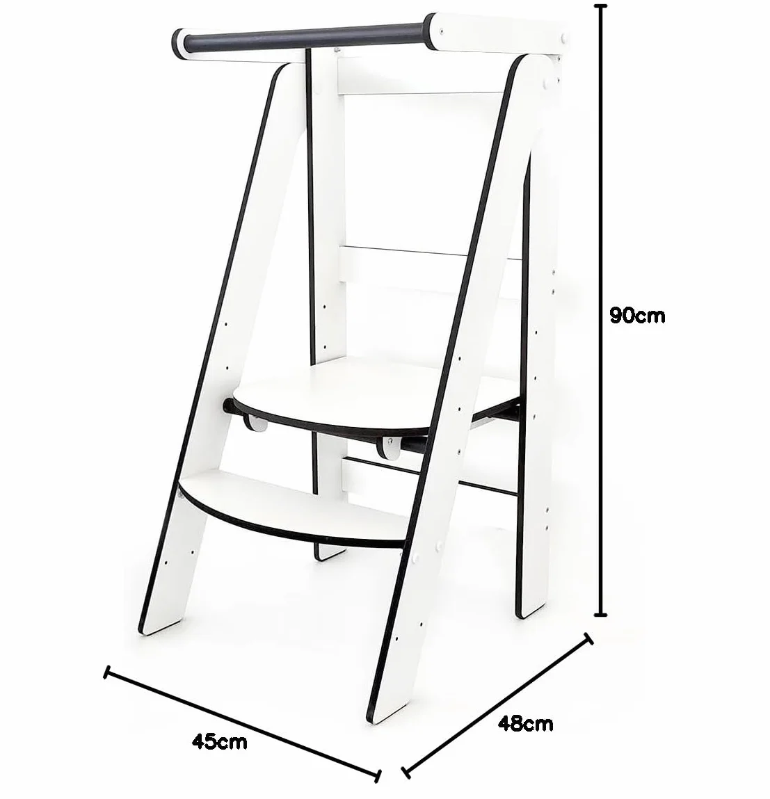 Torre de Aprendizaje Montessori Blanca Compacta, Evolutiva Niños, Escalera 2 Peldaños, Taburete Infantil