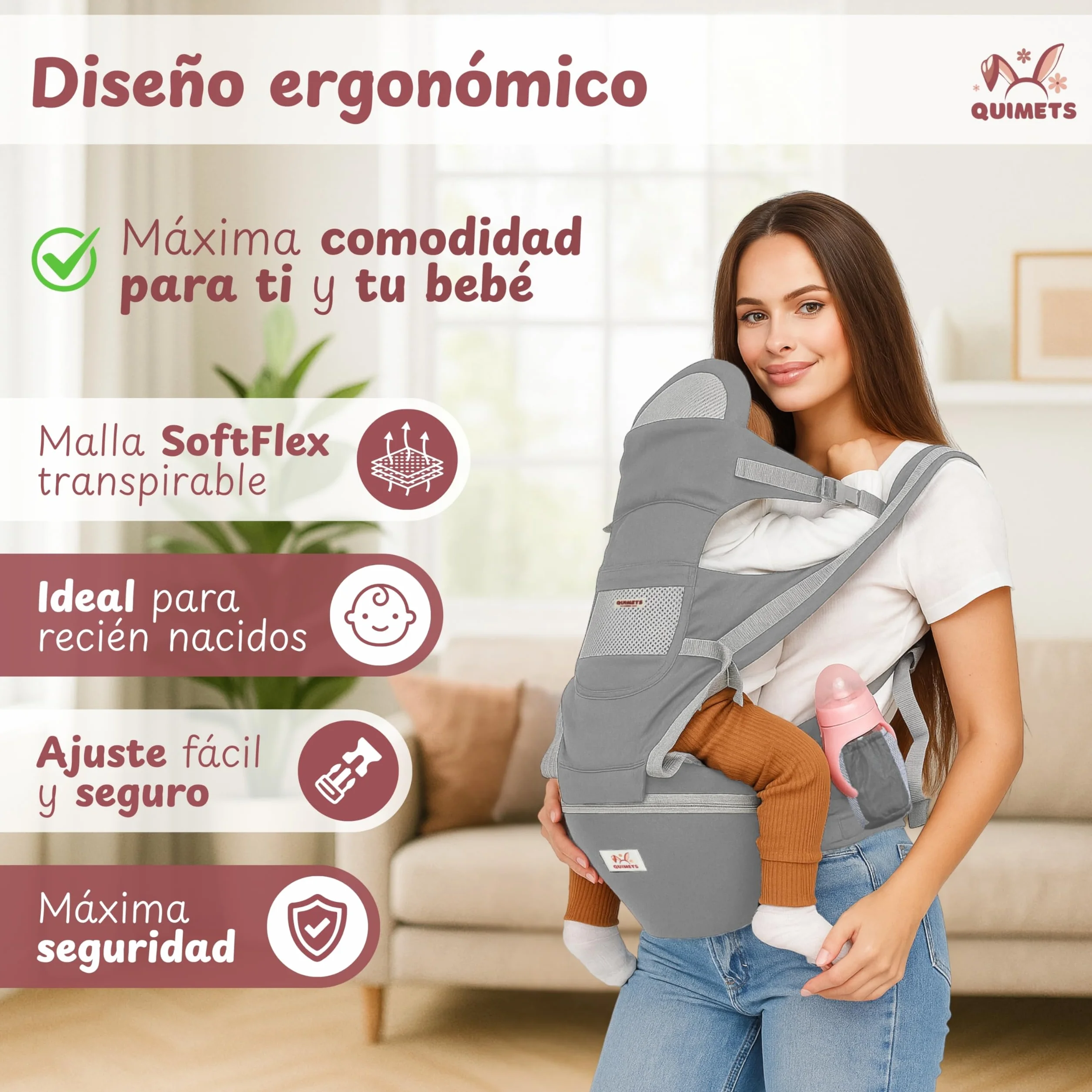 Mochila Portabebés 6 en 1 Recién Nacido Transpirable Ergonómica Suave Ligera