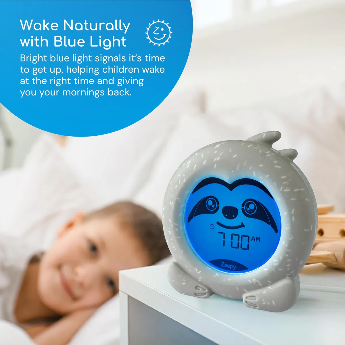 Zeepy Reloj de entrenamiento de sueño de 2 fases | Reloj para niños pequeños alimentado por USB | Reloj de entrenamiento de sueño a prueba de caídas para niños | Iluminación amigable para dormir para