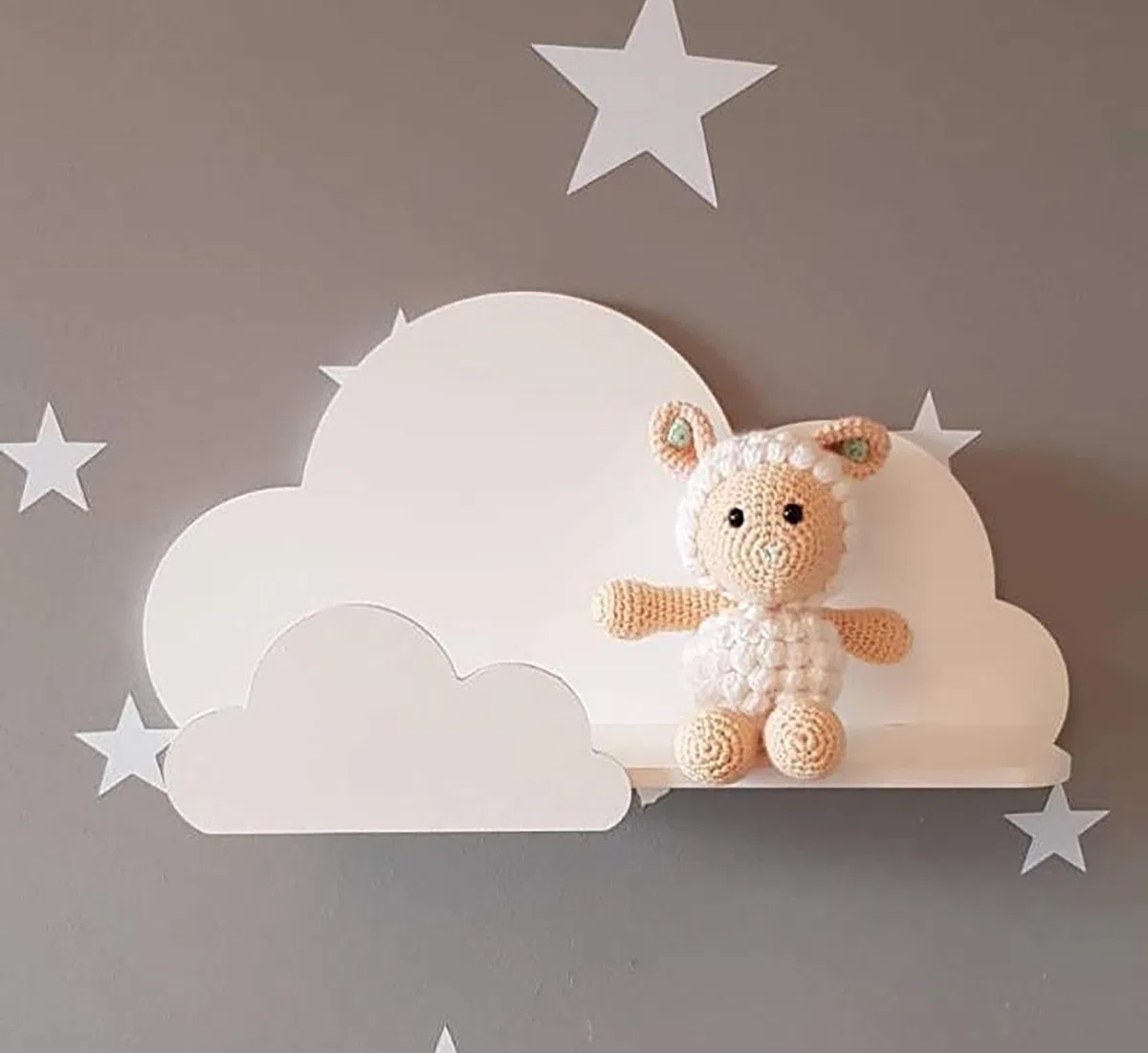 Happy Woody Juego de 2 estantes de Pared Nube para habitación Infantil, Estante Flotante de Madera, decoración de habitación de bebé, habitación Infantil, decoración de Pared, Caja de Regalo (Gris)