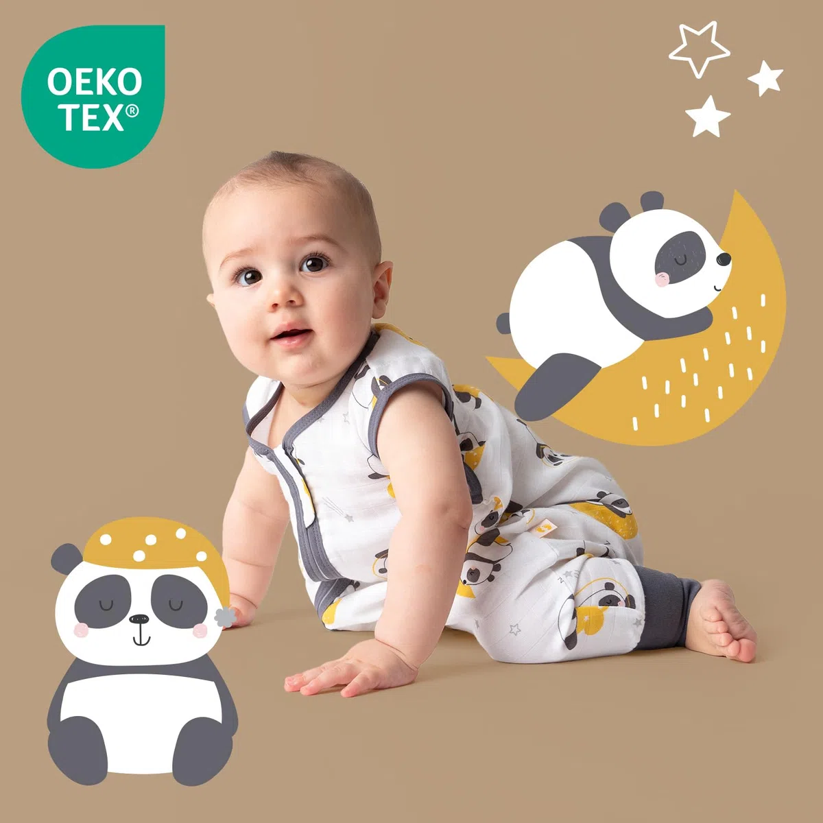 Slumbersac Saco de dormir bebe con pies para el verano 60 cm Panda 0.5 Tog de muselina | Saco dormir con piernas para tamaño del cuerpo 60-70 cm | Saco de dormir de verano
