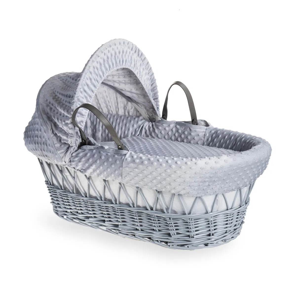 Clair de Lune Moisés de mimbre gris hoyuelo con ropa de cama, 68 x 30 cm (gris)