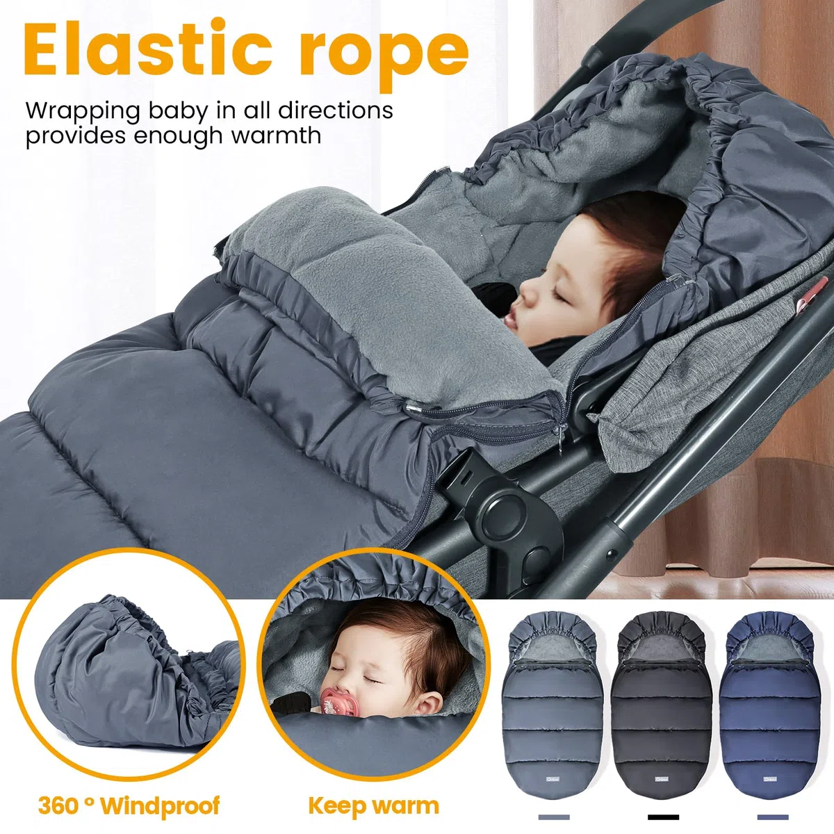 Orzbow Saco Silla Paseo Universal Invierno, Saco Carro Bebe Invierno Saco Carrito Bebe universal con Cremallera, Pile Coral, Impermeable y Detachable, Lavabile in Lavatrice, Gris